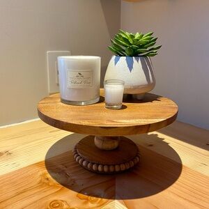Rustic Wooden Cake Stand with Beaded Base